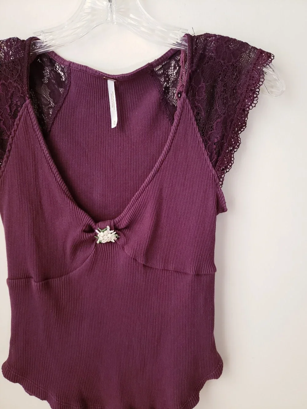 Free People Maroon Let's Talk Baby Tee Shirt
